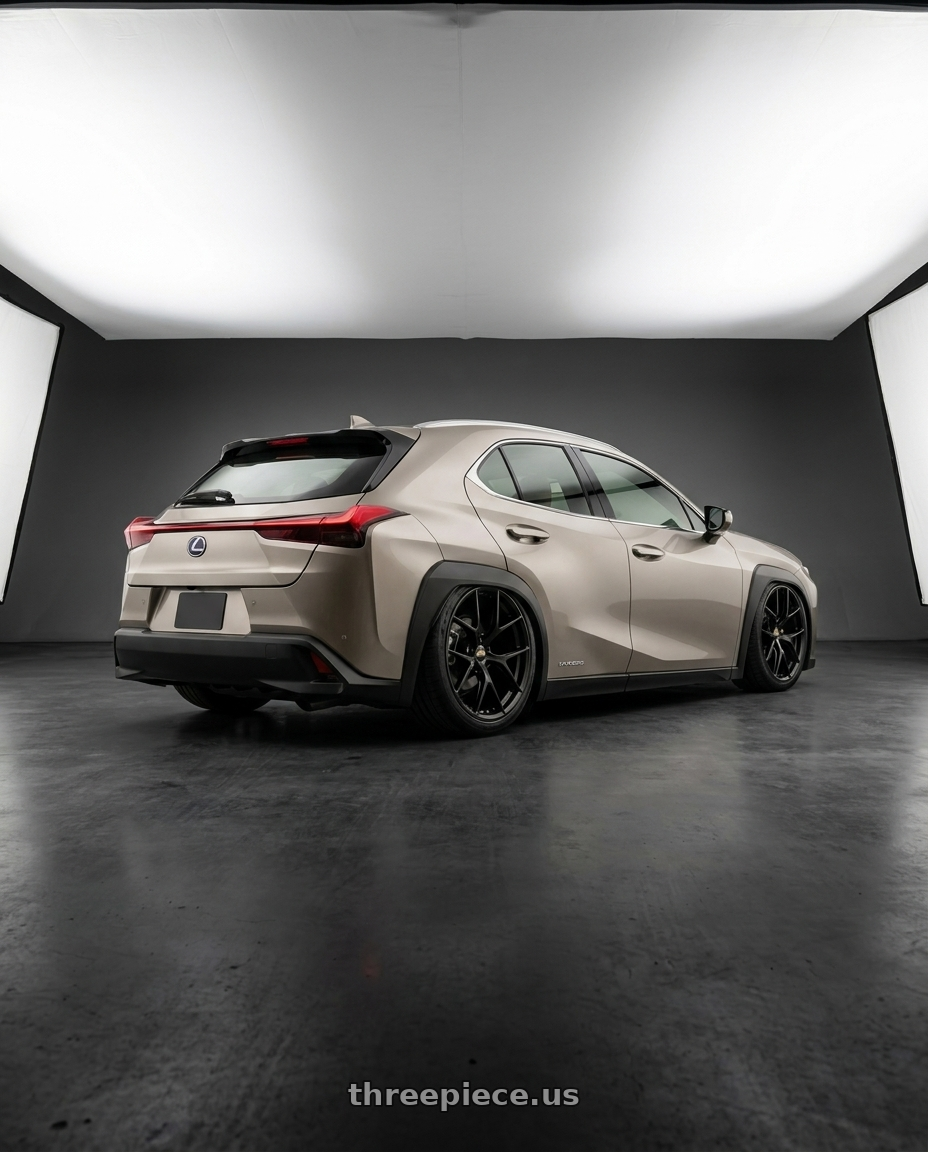 2021 Lexus ux with BBS FI-R 5x112 20x11.5+40 Satin Black wheels rear three quarter view slight stretch tires