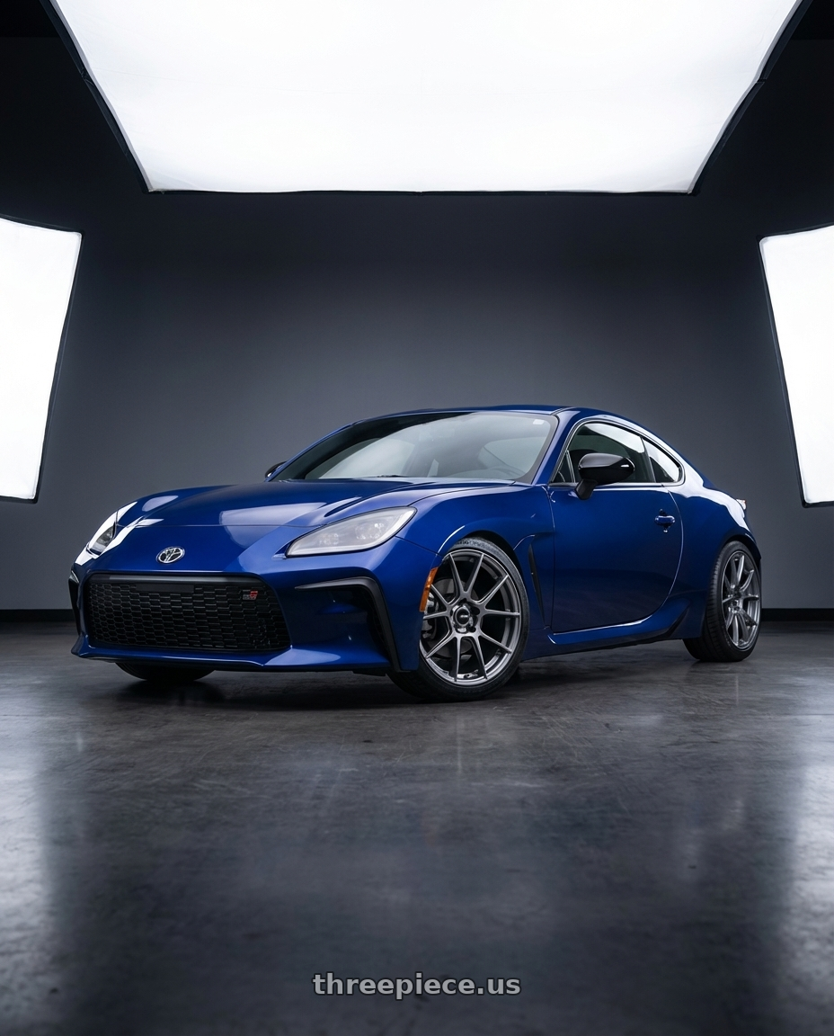 2023 Toyota GR86 base Tureno blue with Enkei TS-V 5x100 18x8.5+45 Storm Grey wheels