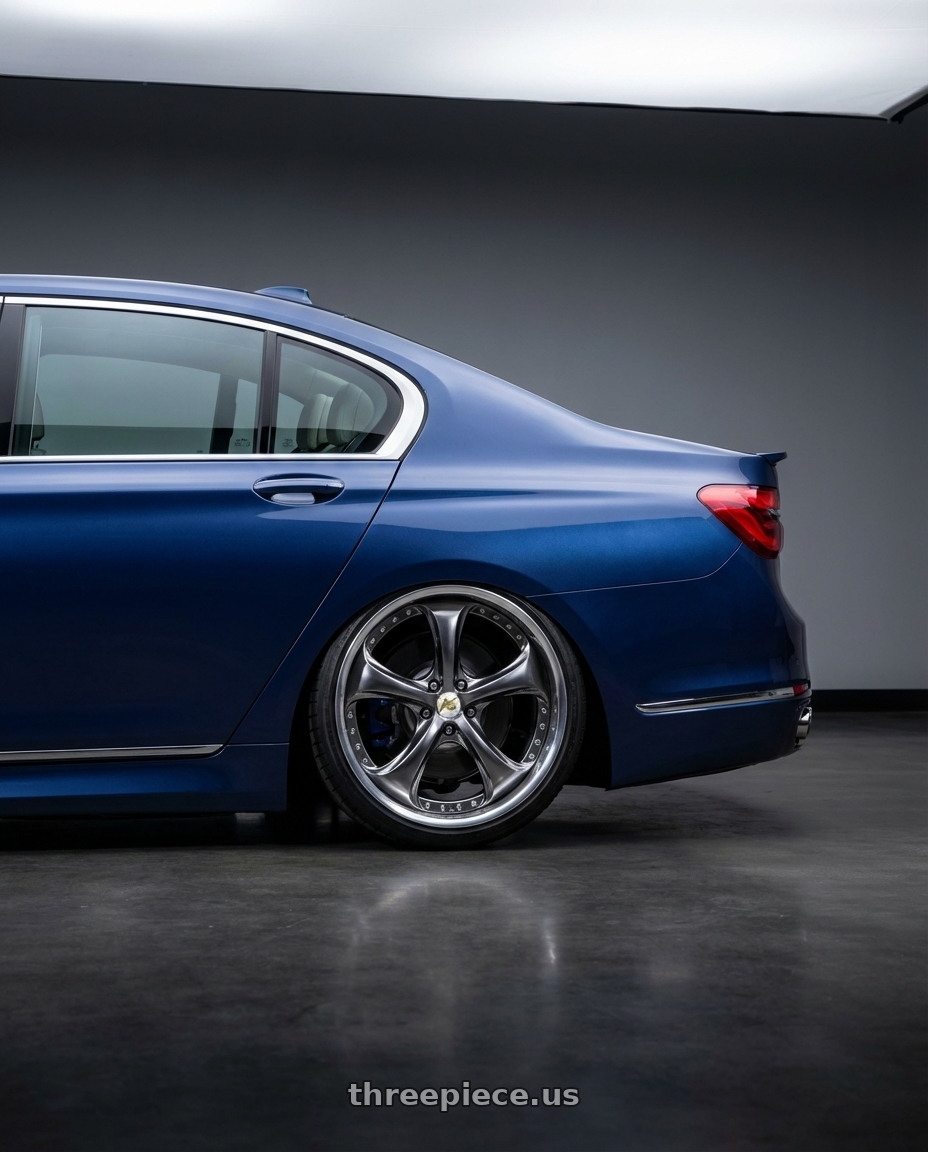 2018 Alpina B7 with Work Wheels VS-KF 5X114.3 19x8.5+47 Brilliant Silver Black A Disk FULL REVERSE wheels rear three quarter view slight stretch tires