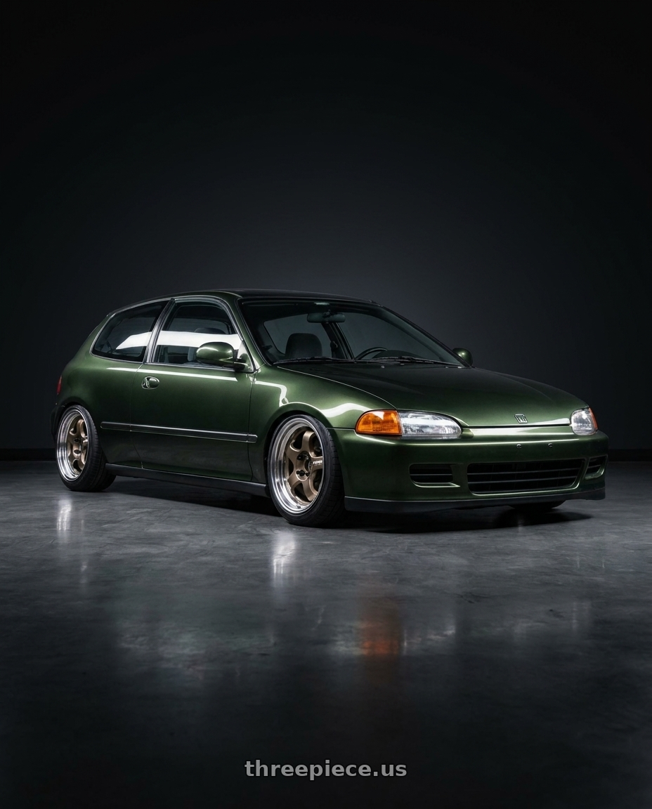 1995 honda civic dx hatchback nori green metalic with Work Meister S1 2P 4x100 15x7+38 O Disk Titanium Gold wheels