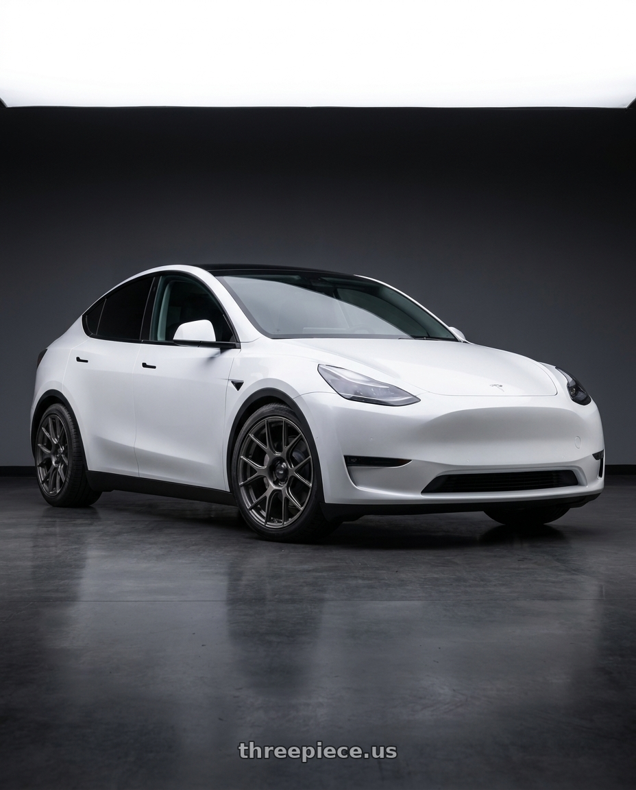 2024 Tesla Model Y with Konig Ampliform 5x114.3 20x8.5+30 Dark Metallic Graphite wheels