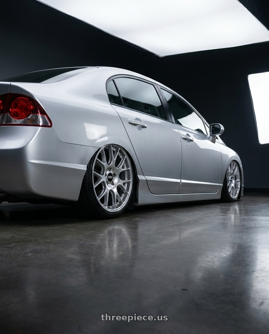 2010 Fd1 civic with BBS CH-R 5x114.3 20x8.5 +38 Brilliant Silver Polished Rim Protector wheels rear three quarter view slight stretch tires
