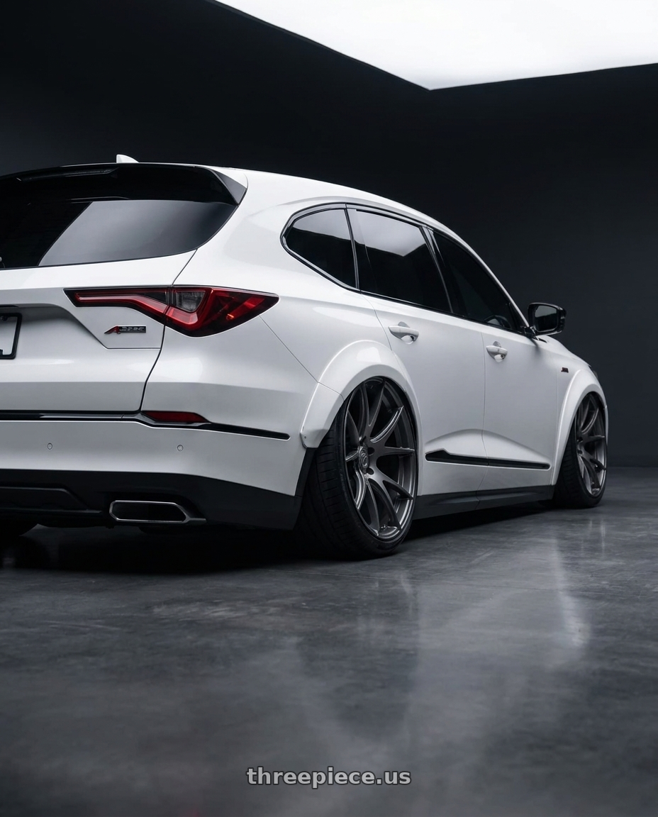 2026 ACURA MDX A-SPEC PATESAW15 with Forgestar CF5V 6x114.3 19x13 +62 Gloss Anthracite wheels rear three quarter view extreme stretch tires