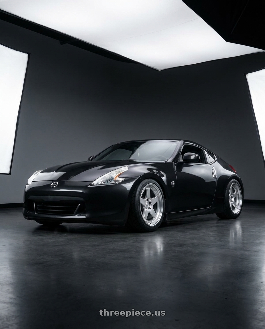 2009 Nissan 370z Magnetic Black Metallic  with Kansei K12H KNP 5x114.3 18x10.5 12 Hyper Silver wheels