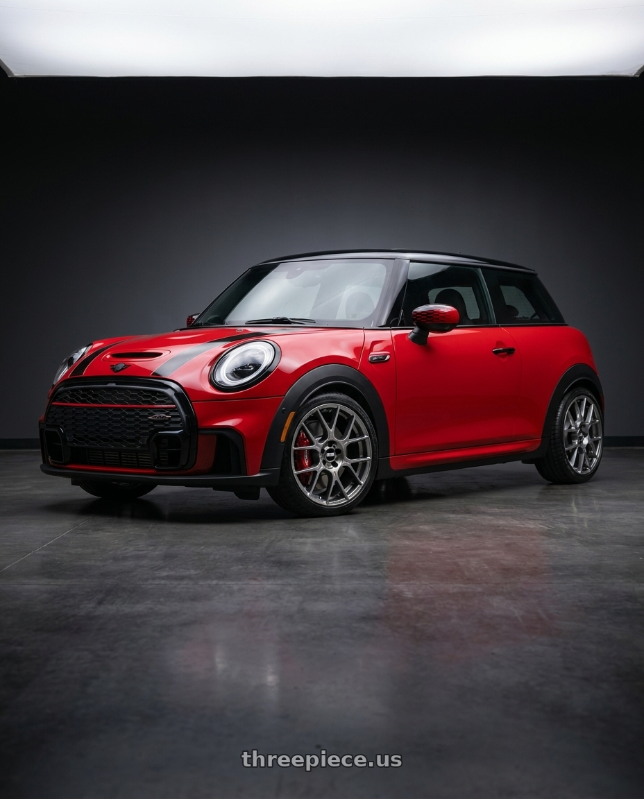 2025 mini jcw red with BBS XR 5x114.3 18x8.0+40 Gloss Platinum wheels