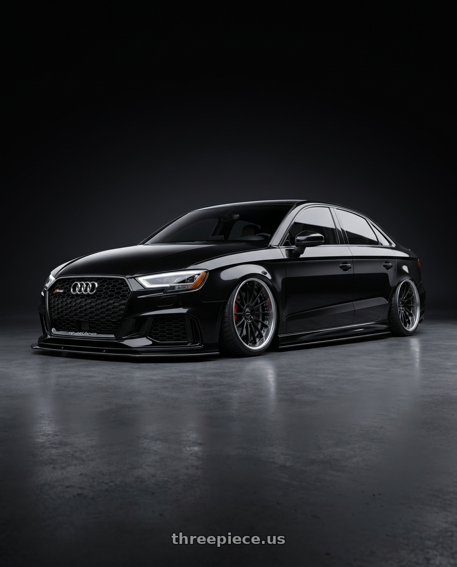2017 Audi RS3 with EXECUTOR CV04 5X112 20X11+31 NR Disk Black wheels front three quarter view stanced stance