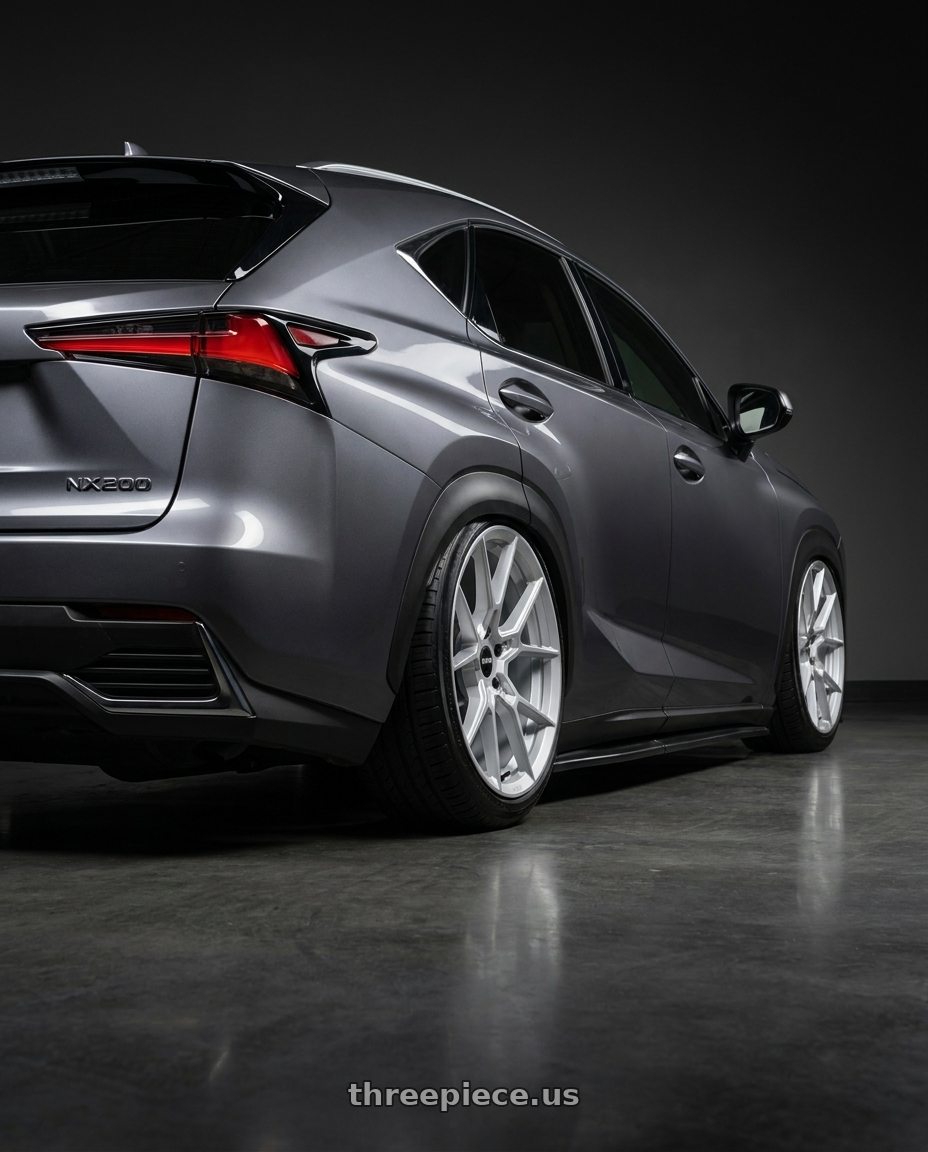 2020 Lexus nx200 with Rotiform RC199 KPR 5X112 20x9 +25 SILVER wheels rear three quarter view slight stretch tires