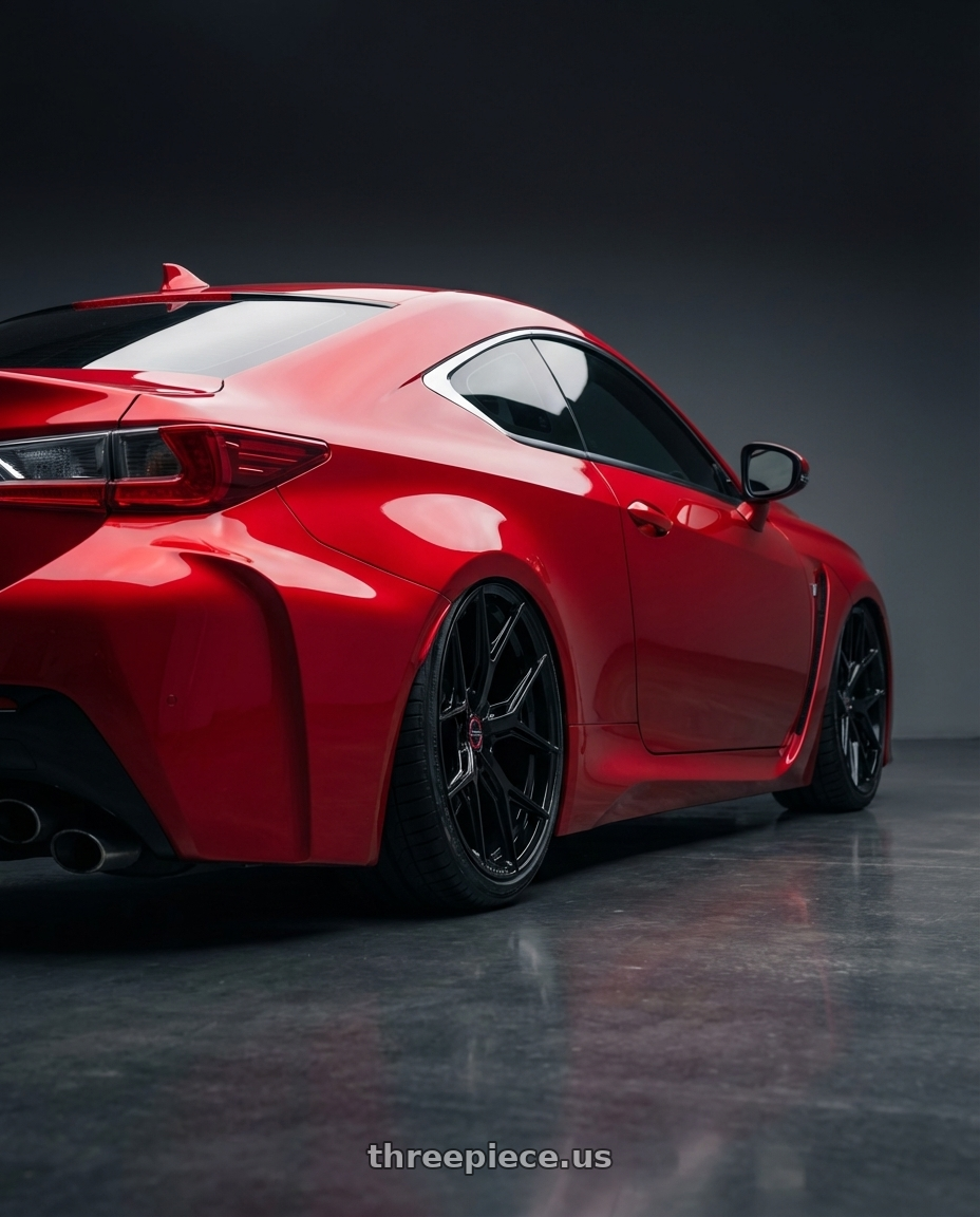 2018 Lexus RC F with Vossen HF-5 19x9.5 / 5x114.3 / ET40 / Deep Face / 73.1 - Gloss Black Wheel - HF5-9N63 wheels rear three quarter view slight stretch tires