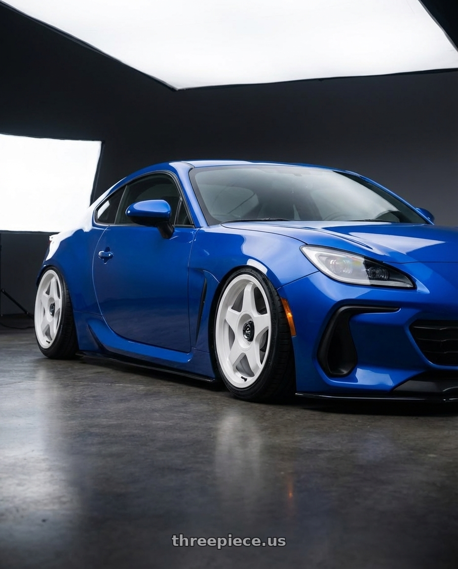 2024 Subaru BRZ with fifteen52 CHICANE 5x114.3 / 5x100 18x8.5 +35 RALLY WHITE (GLOSS WHITE) wheels front three quarter view stanced stance