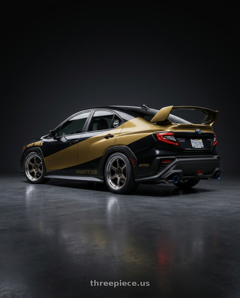 2022 Subaru wrx with Volk Racing 21A 5x114.3 18x9.5 +0 DARK GUNMETAL / RIM DC wheels rear three quarter view square tires