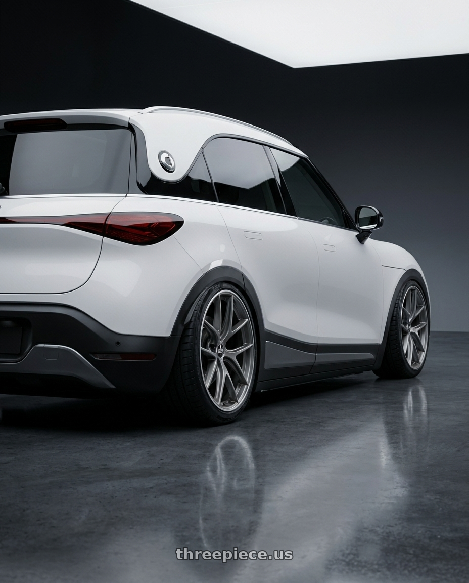 2024 Smart 1 with BBS CI-R 5x120 19x9.5 +25 Platinum Silver Polished Rim Protector wheels rear three quarter view slight stretch tires
