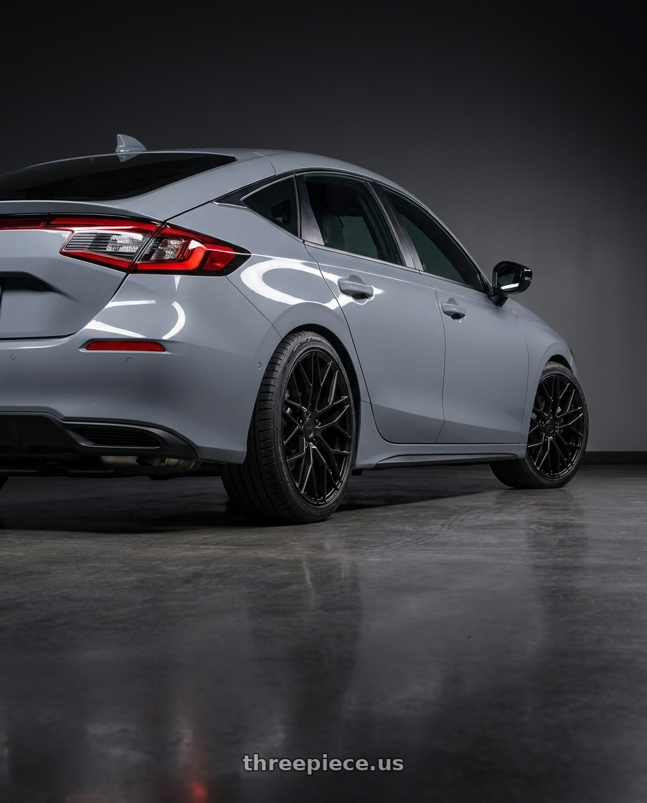 2025 HONDA CIVIC HATCHBACK  with KATANA RACING KR01 5x114.3 18x8 +40 Matte Black wheels rear three quarter view square tires