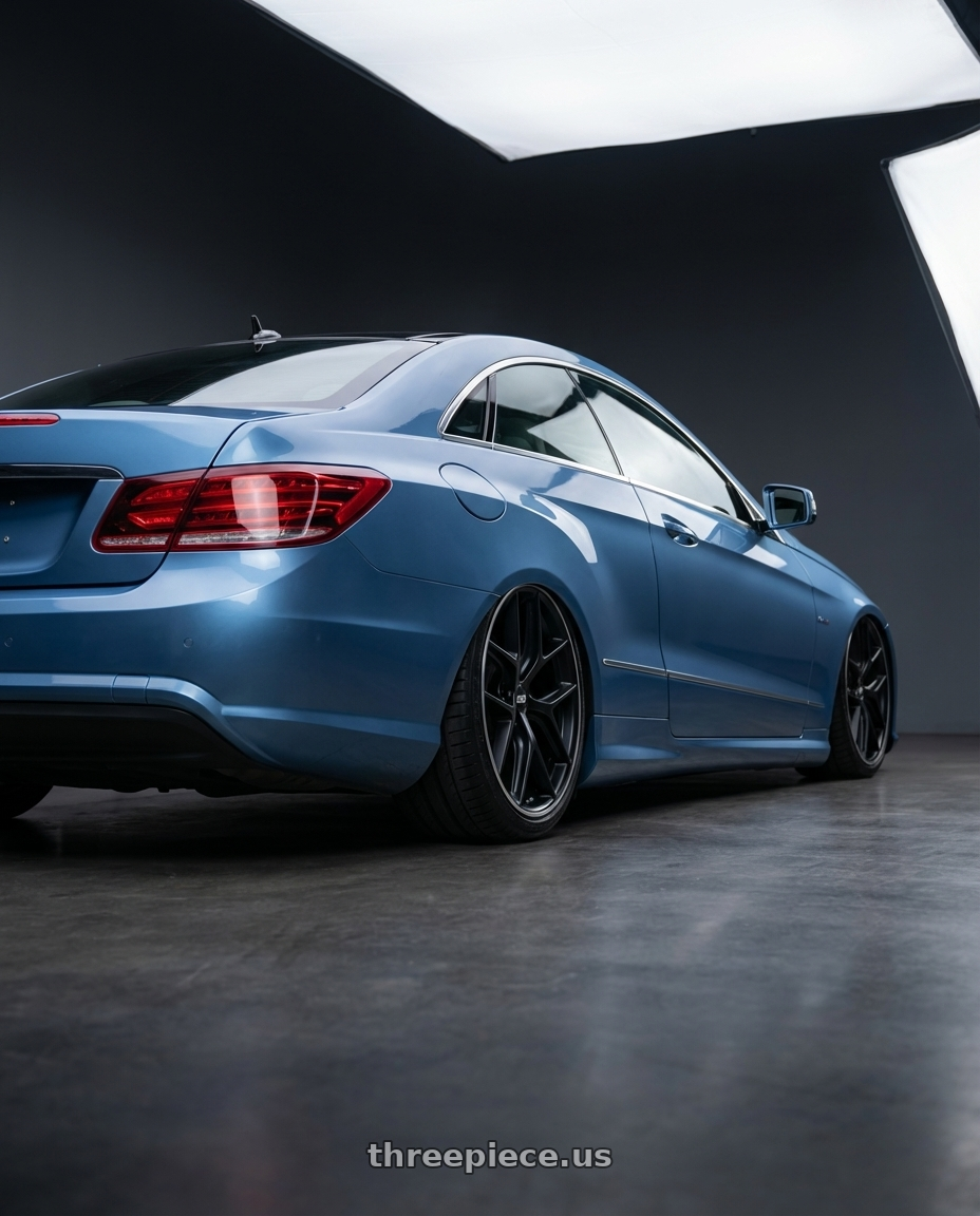 2014 Mercedes-Benz E-Class Coupe C207 with BBS CC-R 5x112 20x9.0+38 Satin Black wheels rear three quarter view slight stretch tires