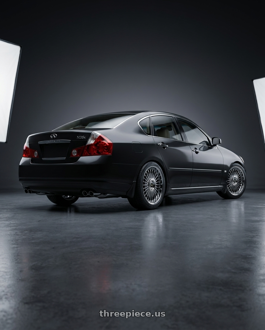 2006 infiniti m35x with Work Emitz Black Polish 5x100 19x7.5 +45 wheels rear three quarter view square tires