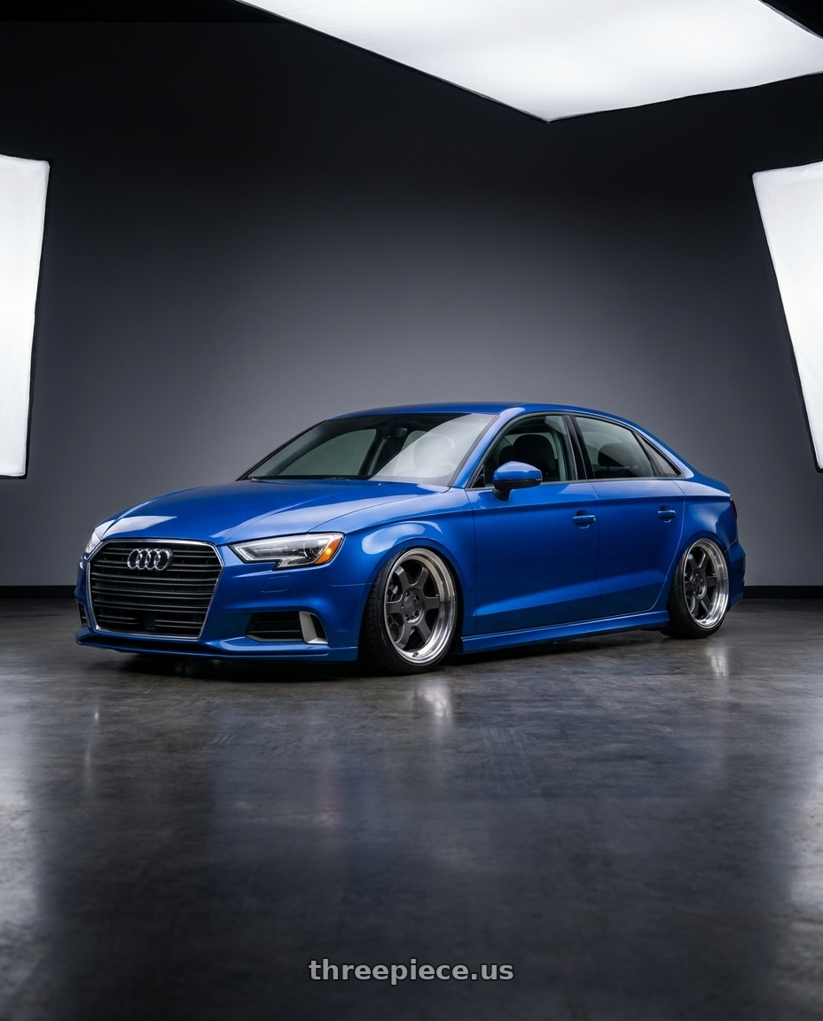 2017 Audi a3 sedan cosmo blue with 9six9 SIX-1 Deep 4x100 15X8 +20 Carbon Gray / Machined Lip wheels