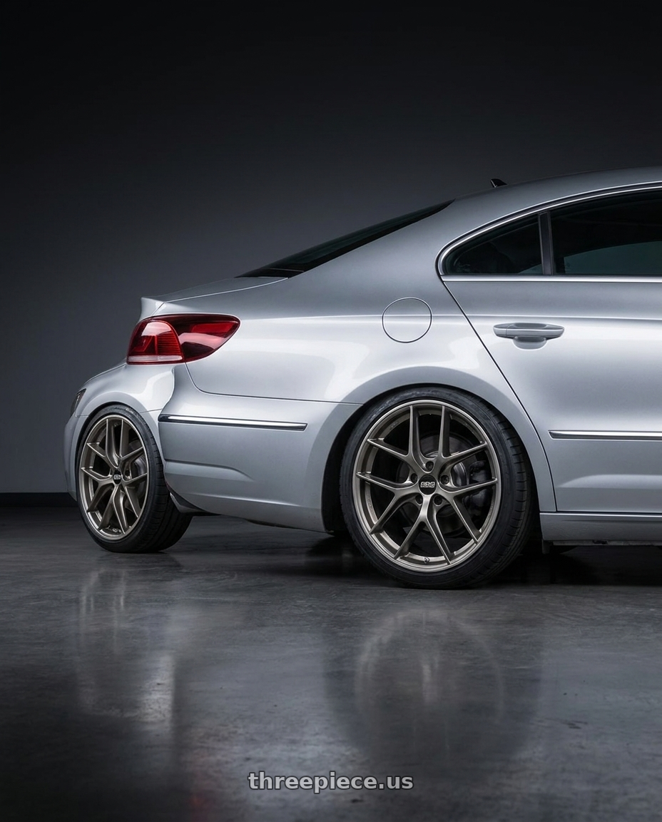 2015 Volkswagen CC with BBS CC-R 5x112 19x9.0+42 Satin Platinum wheels rear three quarter view square tires