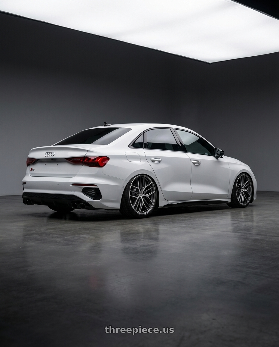 2024 Audi S3 8Y with BBS CC-R 5x112 19x8.5+30 Graphite w/ Diamond Cut Face wheels rear three quarter view slight stretch tires