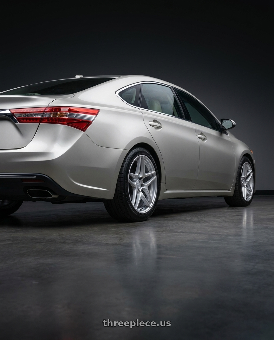 2013 toyota avalon with Kansei K15H Astro 5x114.3 18x9 22 Hyper Silver wheels rear three quarter view square tires