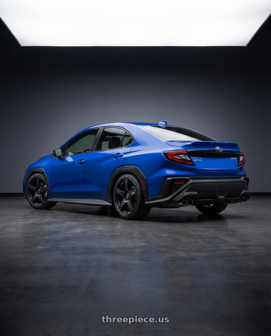 2024 Subaru WRX with Ssr Gtv01 5x114.3 18x8+35  FLAT BLACK wheels rear three quarter view square tires