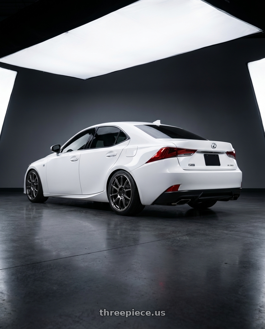 2018 Lexus IS 350 F Sport with Advan RZ II 5x114.3 19x10+25 Racing Hyper Black And Ring wheels rear three quarter view square tires