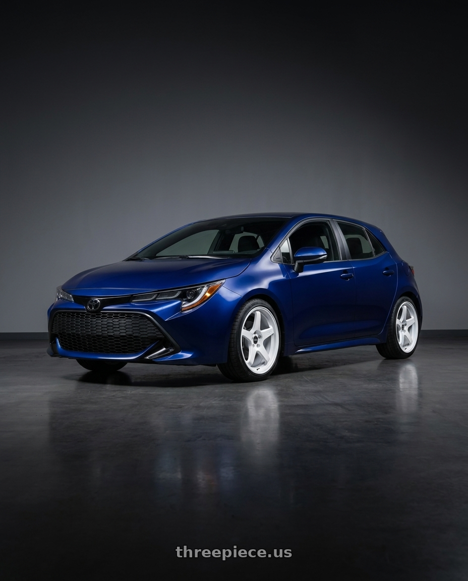 2024 toyota corolla hatchback se dark blue with ESR Wheels APEX SERIES APX5 5x100 18x8.5 +35 Gloss White wheels
