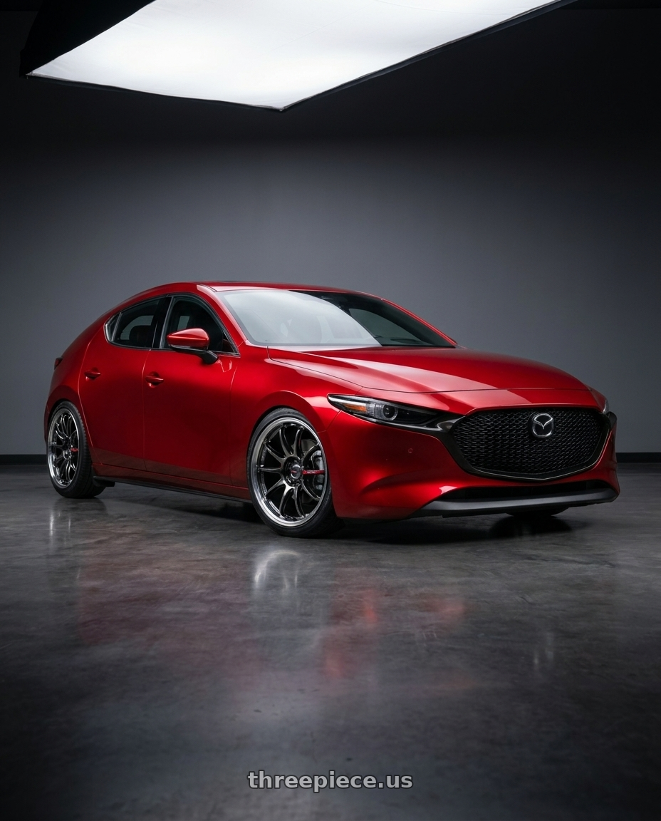 2024 Mazda 3 with Work Emotion Zr10 5x100 18x8.5 +38 Glim Black Diamond Rim cut wheels
