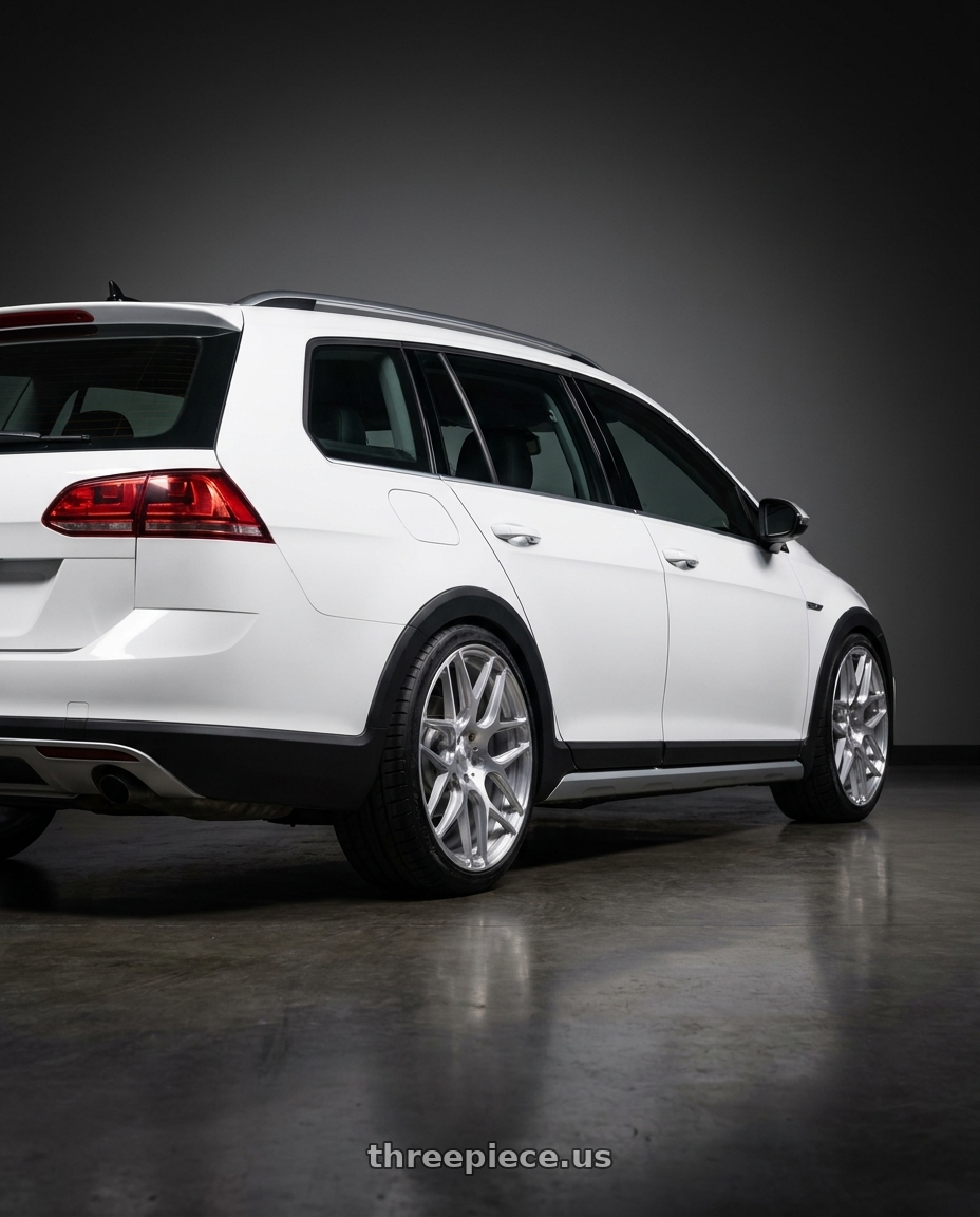2017 Volkswagen Golf Alltrack Sel with MRR FS1 5x130 18x8.5  +45 Brushed Clear wheels rear three quarter view square tires