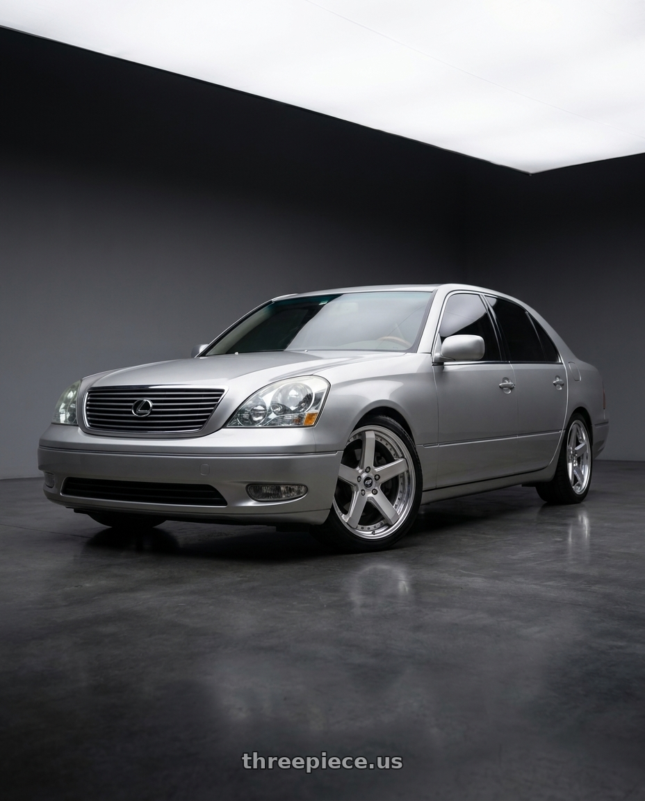 2001 Lexus LS430 with Work Zeast St2 5x114.3 19x8+38 S Disk Transparent Grey Polish wheels front three quarter view stock stance