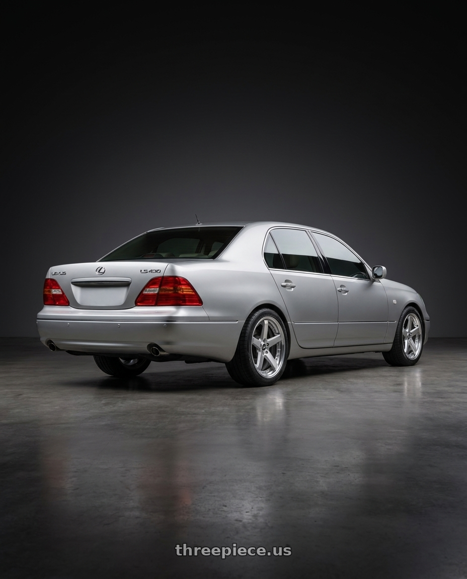 2001 Lexus LS430 with Work Zeast St2 5x114.3 19x8+38 S Disk Transparent Grey Polish wheels rear three quarter view square tires