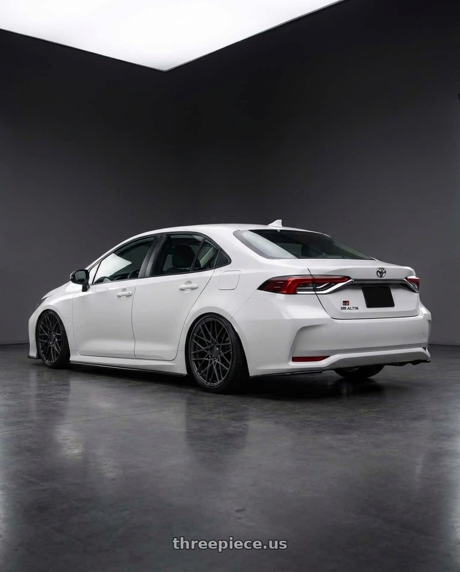 2020 GR altis with Avant Garde Wheels F07R BLANK 19x8.5 +BLANK Dark Graphite Metallic wheels rear three quarter view square tires