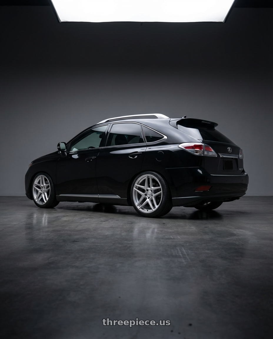 2011 Lexus RX350 with Kansei K15H Astro 5x114.3 18x9.5 22 Hyper Silver wheels rear three quarter view square tires