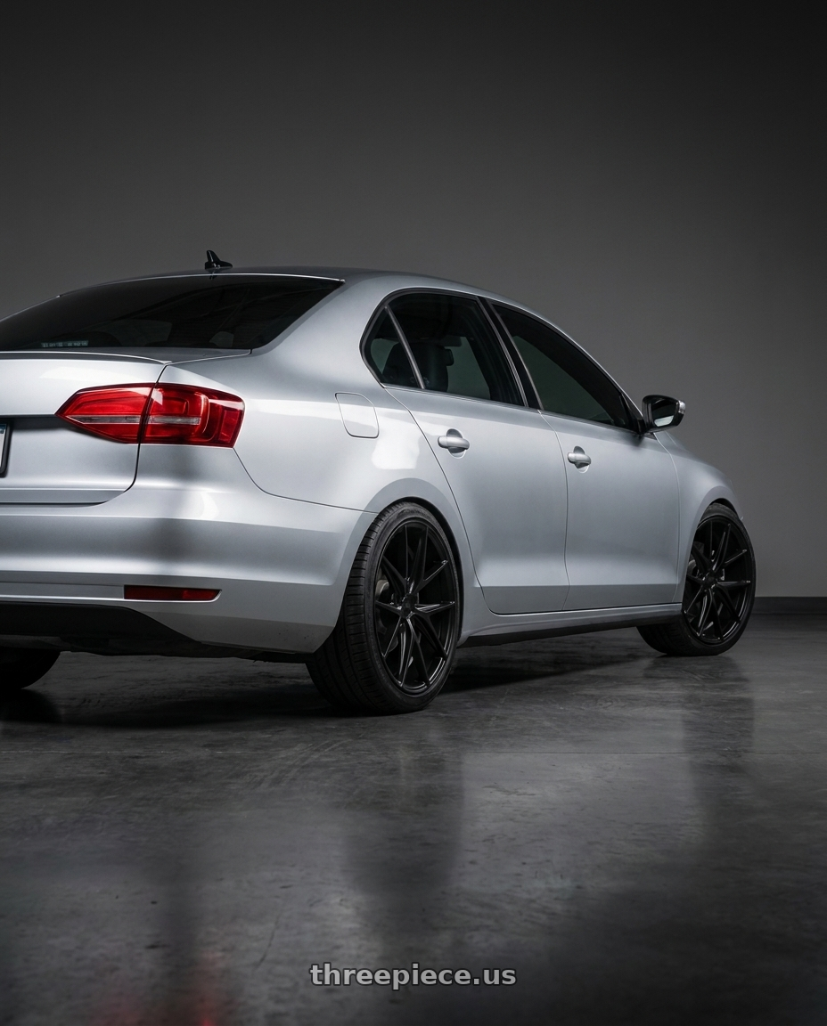 2016 Volkswagen Jetta GLI MK6 with Niche 1PC M117 MISANO 5X112 18X9.5 +35 MATTE BLACK wheels rear three quarter view square tires