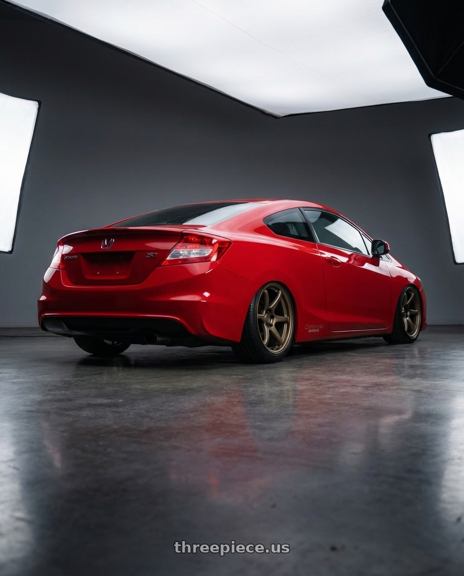 2015 Honda Civic Si with Kansei K11B Tandem 5x114.3 18x9 12 Bronze wheels rear three quarter view slight stretch tires