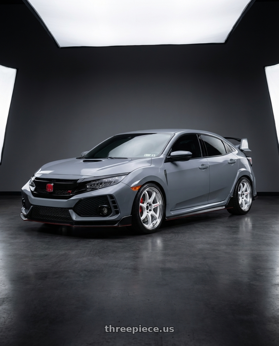 2019 Honda civic type r with Work Zr10 2P 5x120 18x10.0 +0 Azure White wheels front three quarter view lowered stance