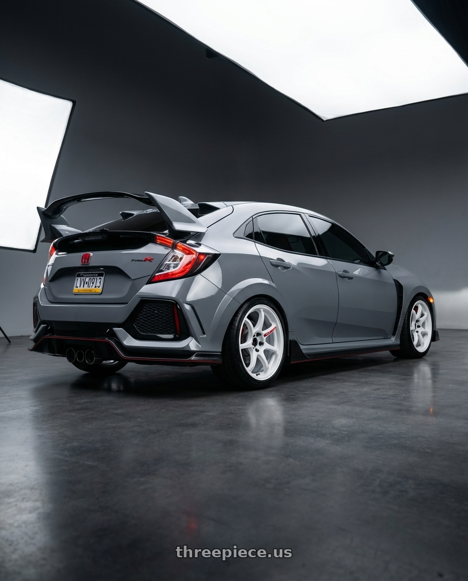 2019 Honda civic type r with Work Zr10 2P 5x120 18x10.0 +0 Azure White wheels rear three quarter view square tires