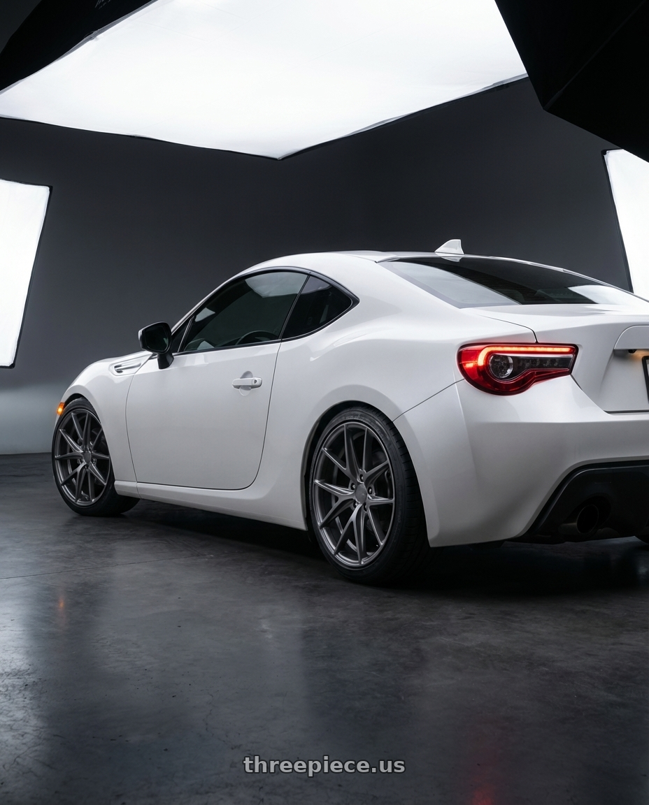 2016 Scion FR-S with Niche 1PC M116 MISANO 5X100 17X8 +40 MATTE GUN METAL wheels rear three quarter view square tires