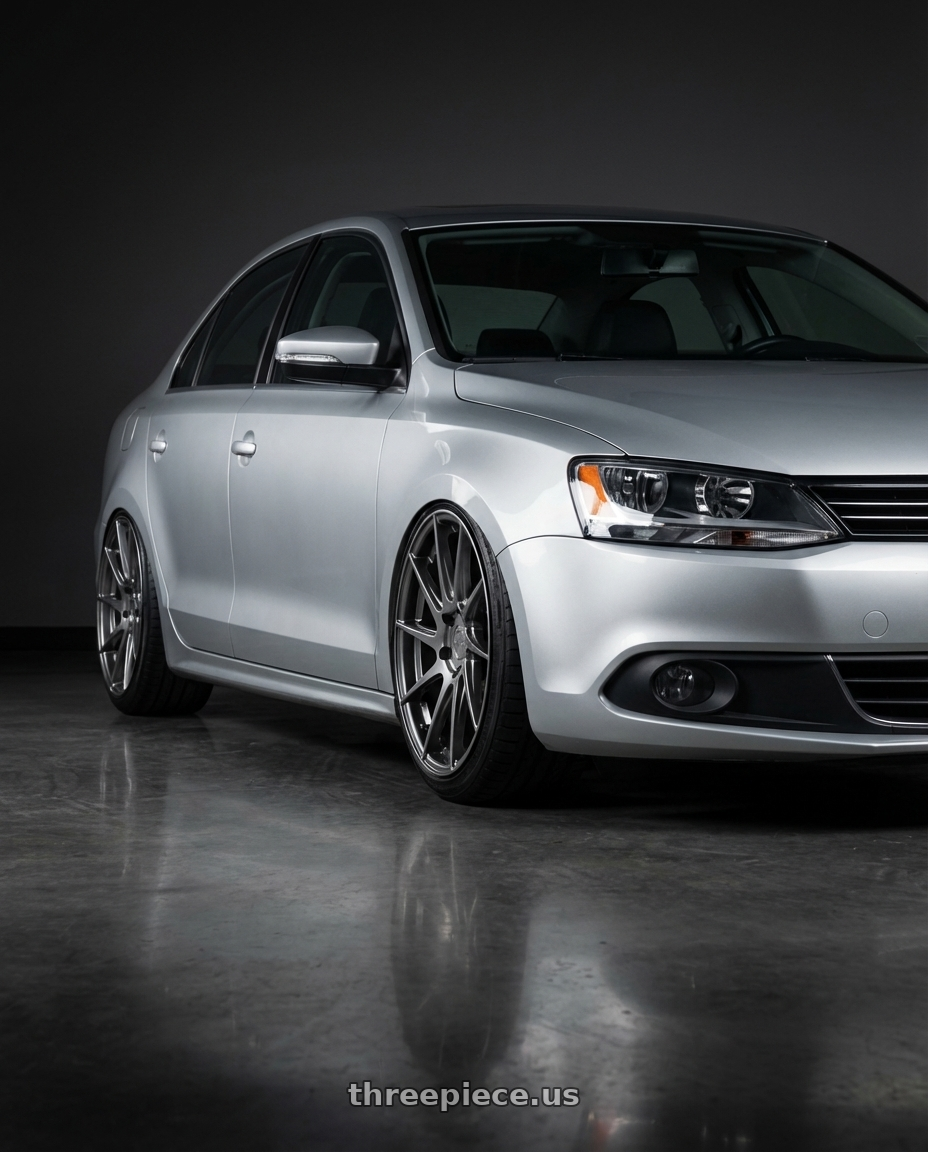2016 Volkswagen Jetta GLI MK6 with Aodhan AH09 5x112 18x9.5 +35 Hyper Black wheels front three quarter view stanced stance