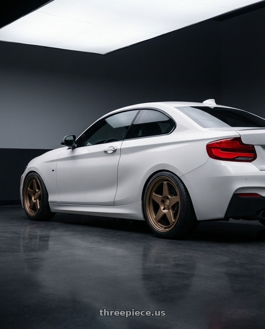 2018 BMW 2 Series F22 with Kansei K12B KNP 5X120 18x9.5 22 Bronze wheels rear three quarter view square tires