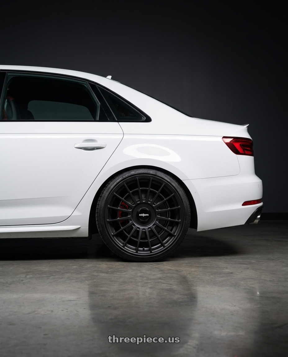 2019 audi s4 with Rotiform LAS-R BLANK 17x9 +30 Matte Black wheels rear three quarter view slight stretch tires