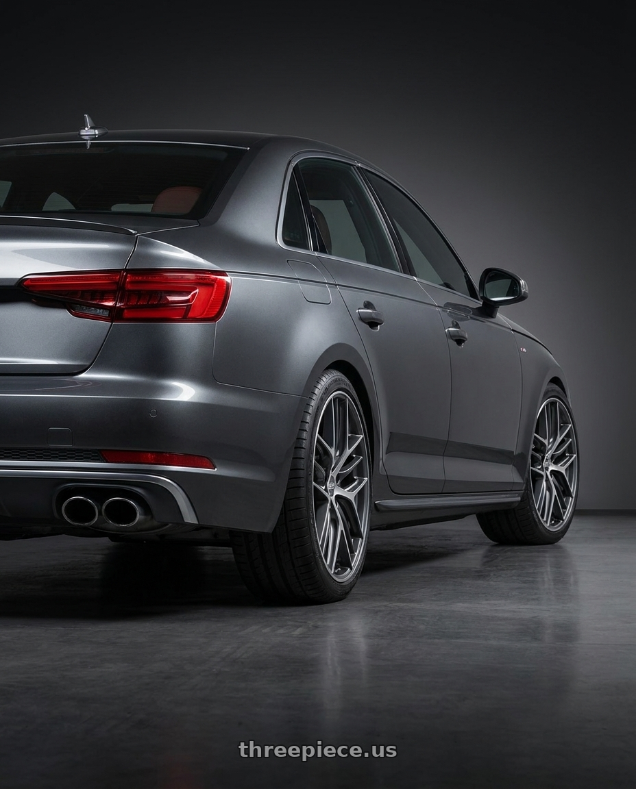 2023 Audi S4 B9 with BBS CC-R 5x112 19x9.0+42 Graphite w/ Diamond Cut Face wheels rear three quarter view square tires