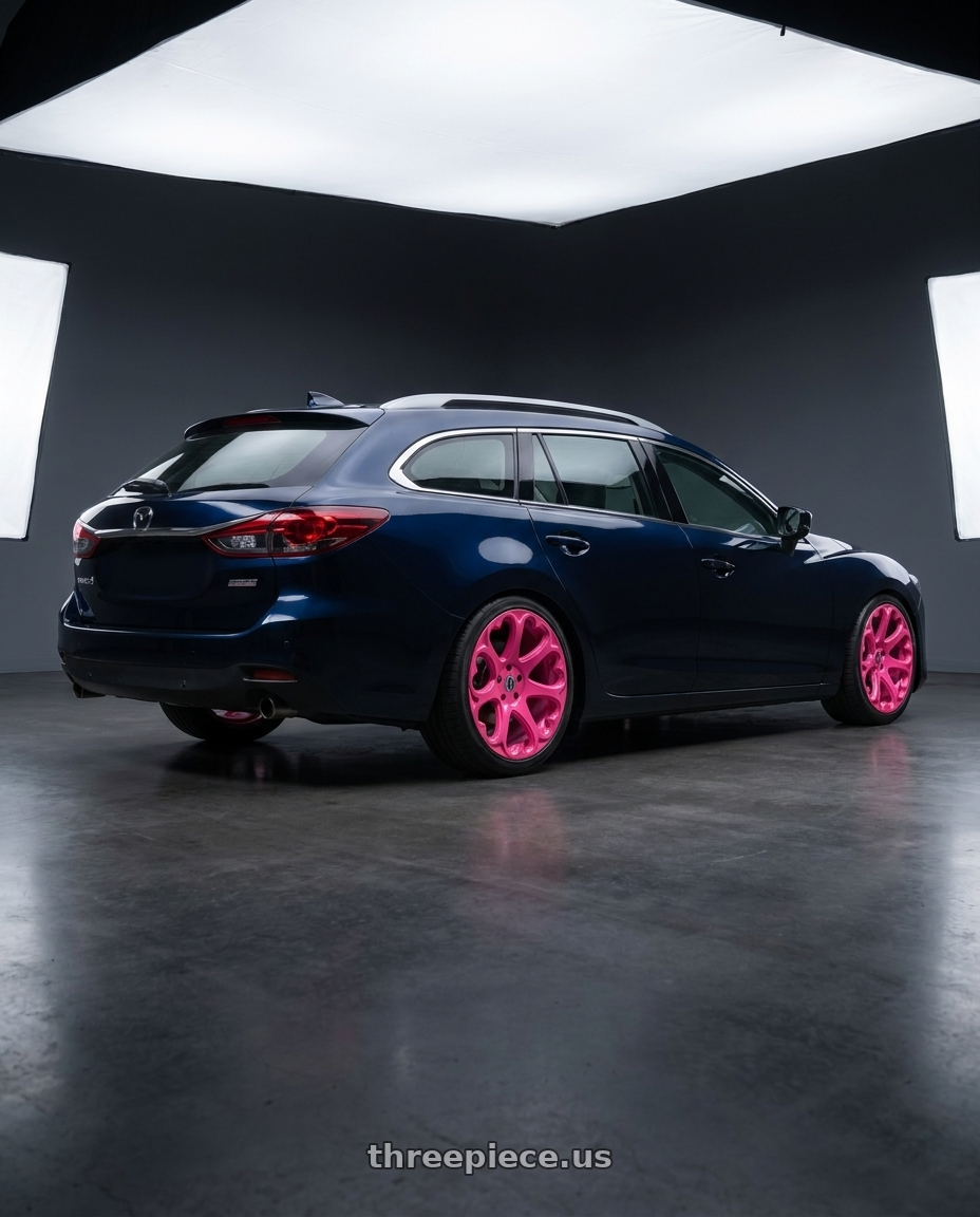 2020 Mazda 6 with Heritage Wheel Kokoro Monoc 5X114.3 18x8.5+35 Pink wheels rear three quarter view square tires