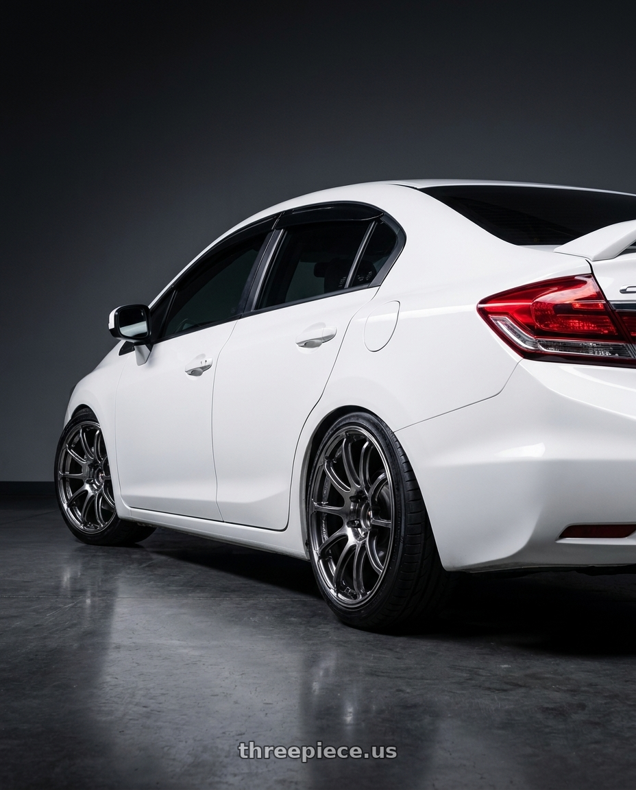 2015 Honda civic with Advan Racing RSIII 5x114.3 18x8.0 +54 RACING HYPER BLACK & RING wheels rear three quarter view slight stretch tires