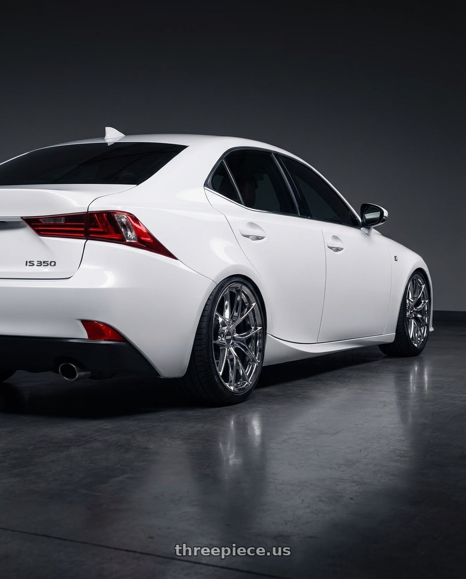 2015 Lexus is350 f sport with ESR Wheels RF2 5x114.3 18x8.5 +30 Vacuum Chrome wheels rear three quarter view square tires