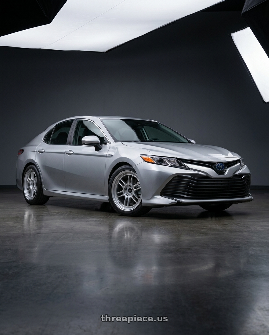 2021 Toyota Camry Hybrid LE with Enkei RPF1 5x114.3 18x9+35 Silver wheels
