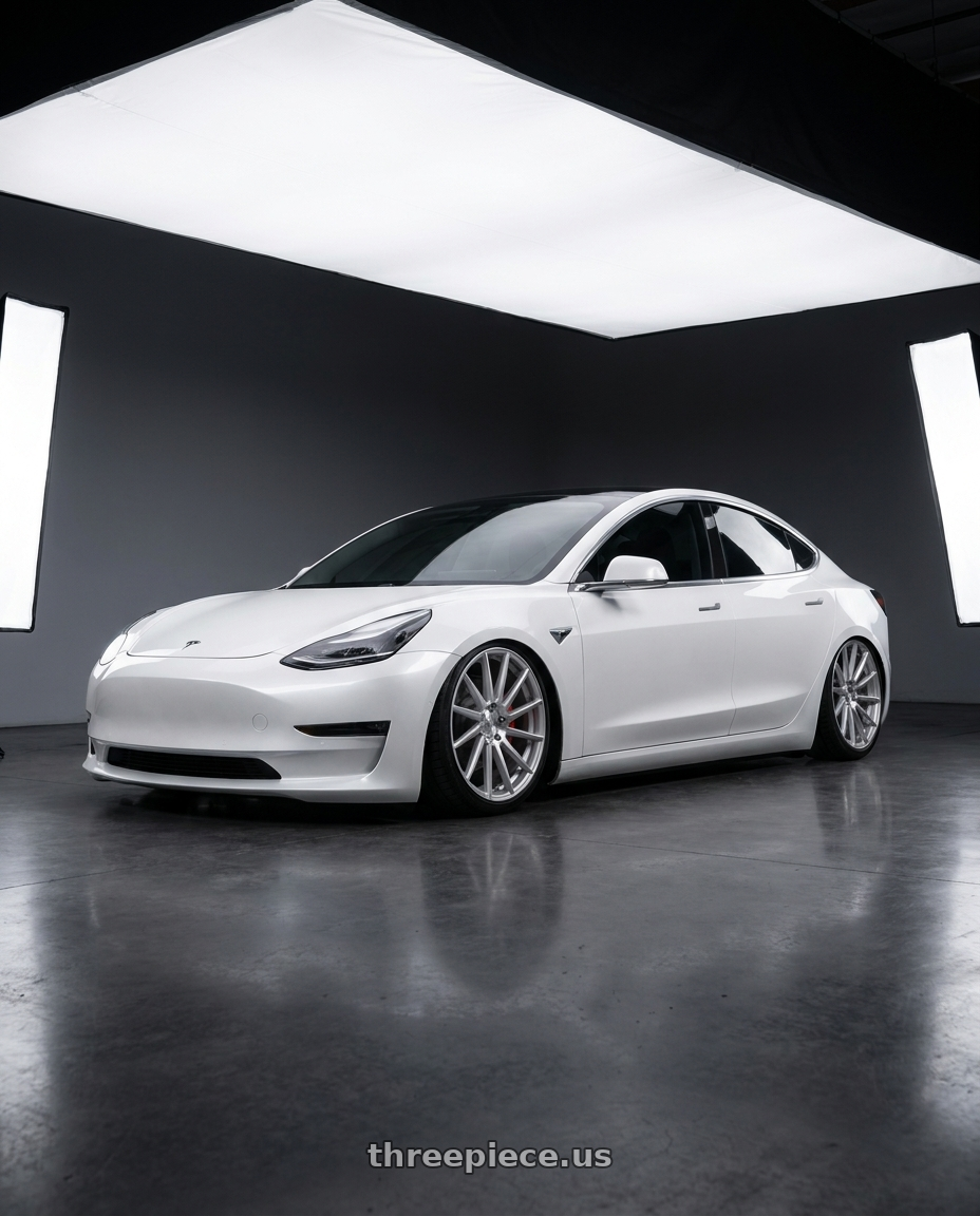 2023 Tesla Model 3 with Niche 1PC M112 SURGE 5X114.3 19X8.5 +35 GLOSS SILVER MACHINED wheels