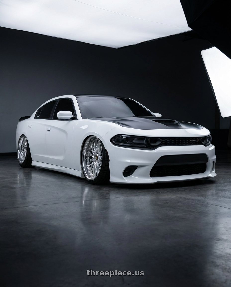 2021 Dodge Charger ScatPack with Work Vs-Xv 5x115 20x10+15 A Disk Silky Rich Silver wheels
