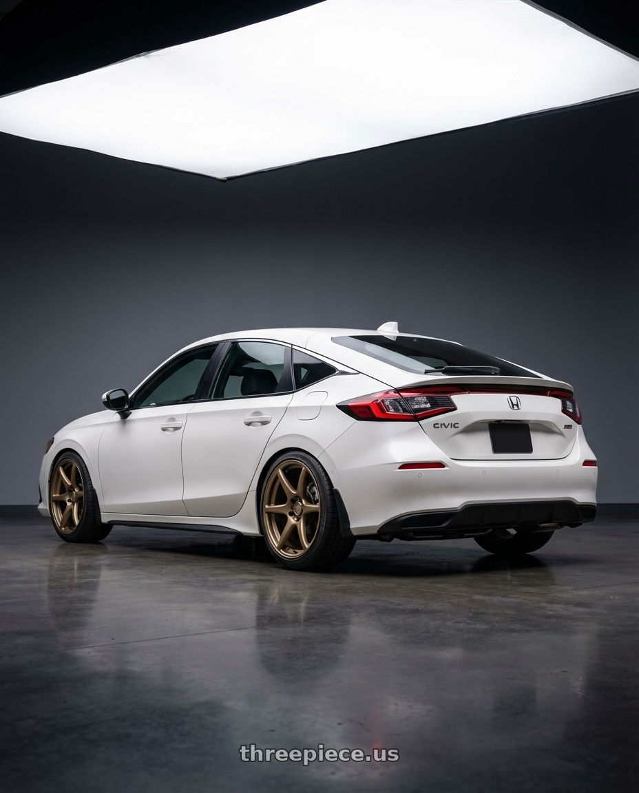 2024 Honda Civic with Kansei K11B Tandem 5x114.3 18x9 12 Bronze wheels rear three quarter view square tires