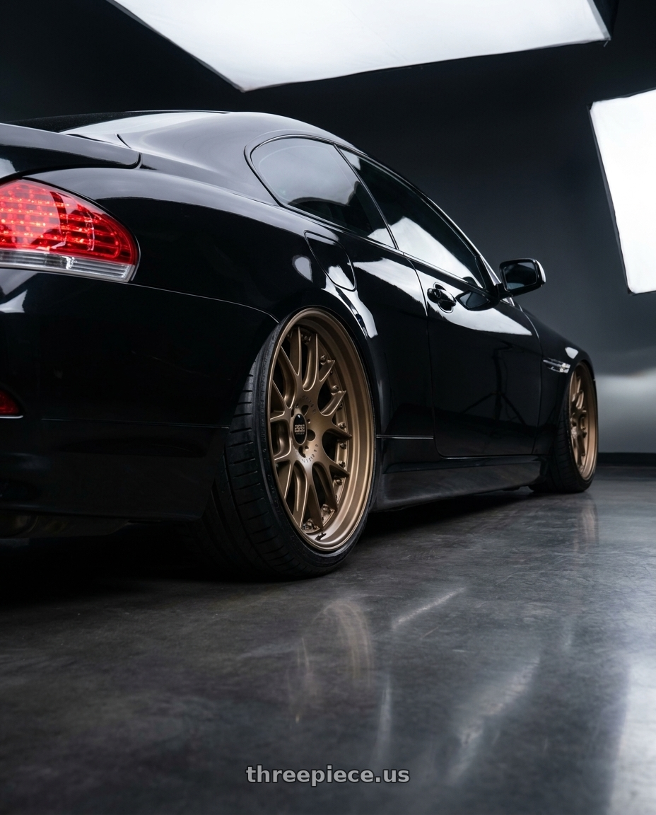 2006 BMW 650i with BBS CH-RII 5x112 22x10.5 +15 Matte Bronze wheels rear three quarter view extreme stretch tires