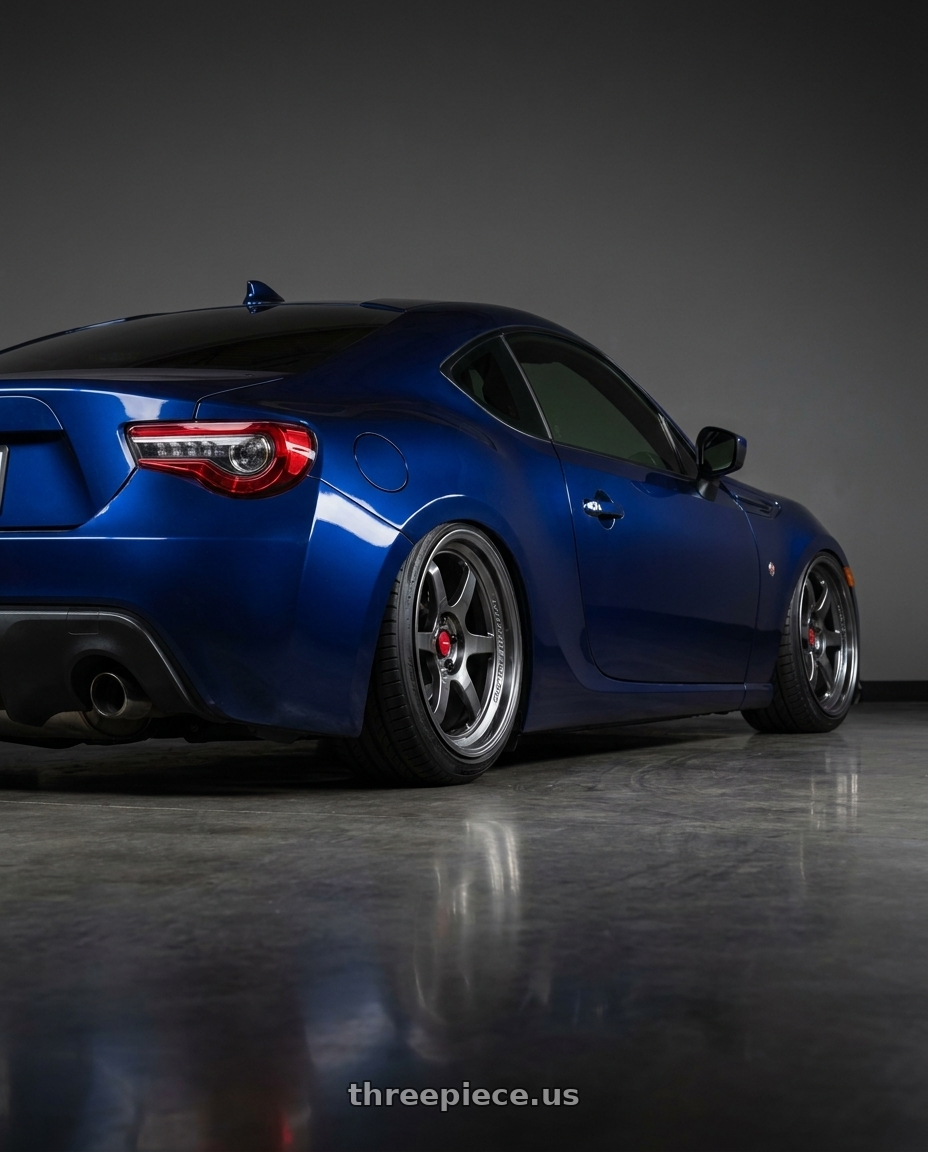 2017 Toyota 86 with Aodhan AH08 5x100 18x8.5+35 Hyper Black wheels rear three quarter view slight stretch tires
