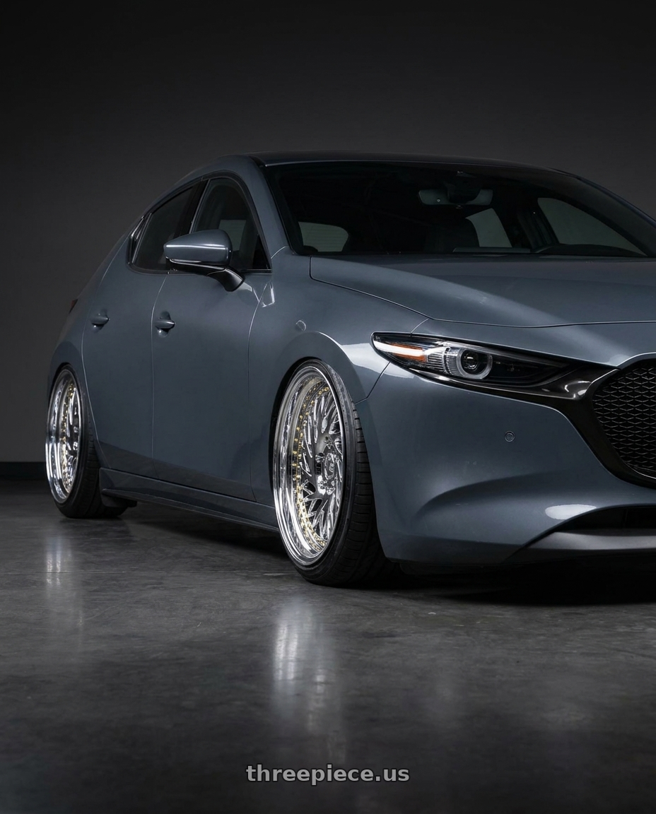 2023 Mazda Mazda3 Turbo with Aodhan DS03 5x114.3 18x9.5 +30 Vacuum Chrome w/Gold Rivets wheels